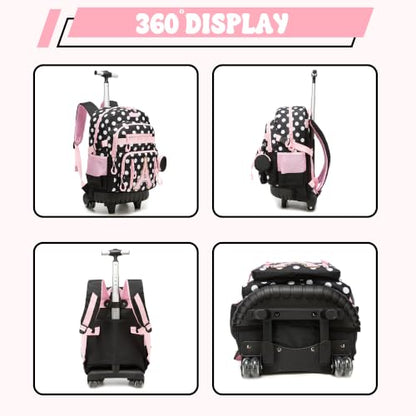 Meetbelify Rolling Backpack for Girls Boys Backpacks with Wheels Kids Carry on Luggage for Girls Boys - color: Black a