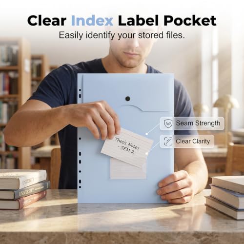 11 Hole Expanding File Pockets, Waterproof Binder Pockets for 2/3/4 Ring Binder with with Snap Button & Label Area, School & Office Supplies, Fits Letter / A4 Size Documents (Vertical-Opening) - color: Vertical-opening