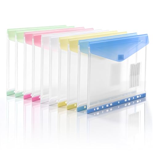 11-Hole Binder Pockets, Fits Letter / A4 Size for 2/3/4 Ring Binder, 10 Pack Plastic Expanding File Folders with Label & Hook-Loop Closure, 200-Sheet Capacity, Suitable for Home, Office, School - color: 10