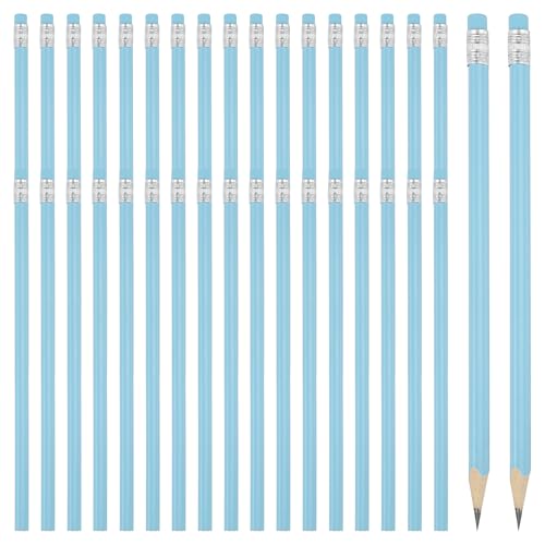 PATIKIL Round Pencils, 36 Pack Triangle HB Graphite Pencil Woodcase Wooden Pencils with Eraser for Classroom Office Writing Drawing Supplies, Blue - color: Blue