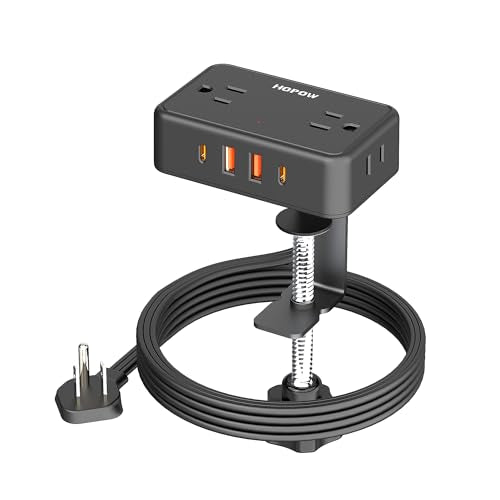 HOPOW Desk Clamp Power Strip, Desktop Mount Charging Station with 4 Outlets 4 USB Ports (2 USB C), 6Ft Under Desk Power Strip, Fits 2.75" Tabletop Edge, Extension Cord for Home Office, Black - color: Black, size: 6 Ft