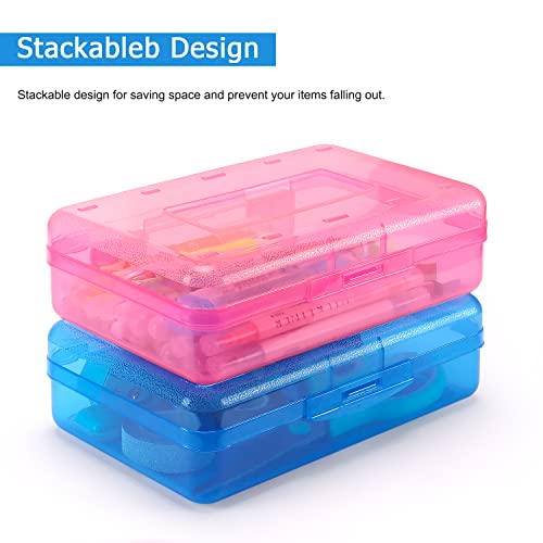 Tamaki 1 Pack Plastic Pencil Box Large Capacity, Pink | Clear Boxes with Snap-tight Lid Stackable Design and Stylish Office Supplies Storage Organizer - color: Pink