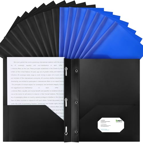 Patelai 48 Pcs Plastic Folders with 2 Pockets and 3 Prongs Home Folders with Card Slot Letter Size Heavy Duty Report Covers for Back to School(Blue, Black,Classic) - color: Blue, Black, style: Classic