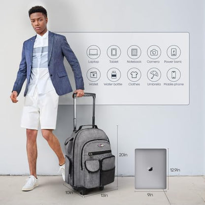 20" 2-in-1 Rolling Backpack,Backpack for Travel w/Wheels | Trolley Suitcase w/Telescopic Handle,Lightweight,Durable, Travel-Friendly, Unisex,2560-20''-Grey - color: JH-2560-Grey-20