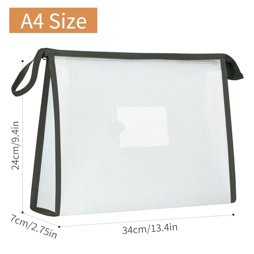 4 Pack A4 Plastic File Folder Poly Envelopes Expanding Document Folders with Zipper and Label Pocket, Files Pouch Wallet for Home, Office, School (Black) - color: Black