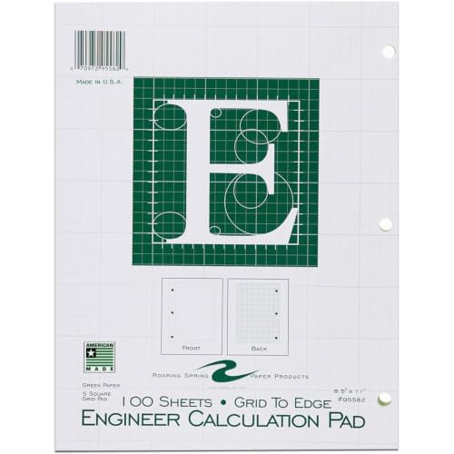 ROARING SPRING Graph Ruled Engineering Pad, Engineering Graph Paper Pad, 5x5 Grid to Edge, 8.5" x 11", 100 Sheets, 3 Hole Punched, Green Tinted Sheets, Made in USA - color: Green, size: Grid-to-Edge (100 Sheets) (Pack of 1)