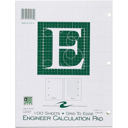 ROARING SPRING Graph Ruled Engineering Pad, Engineering Graph Paper Pad, 5x5 Grid to Edge, 8.5" x 11", 100 Sheets, 3 Hole Punched, Green Tinted Sheets, Made in USA - color: Green, size: Grid-to-Edge (100 Sheets) (Pack of 1)