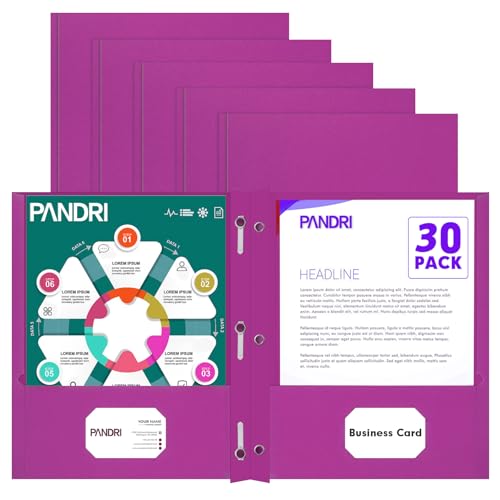 Two Pocket Folders, PANDRI 30 Pack Two Pocket Folders with Prongs, 3 Prong Folders Designed for Office and Classroom, Letter Size Purple - color: Purple