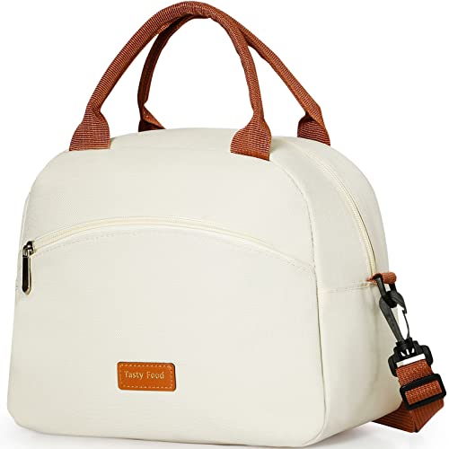 Insulated Lunch Bag For Women, Men Waterproof Cooler Bag Lunch Box For Women Portable Reusable Two-Tone,With Adjustable Straps Can Be Used For Work,White and Brown - color: F-White