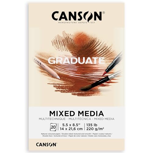 Canson Graduate Natural Mixed Media Pad, Foldover, 5.5x8.5 inch, 20 Sheets | Artist Paper for Adults and Students - Watercolors, Mixed Media, Markers and Art Journaling - color: Natural/Tan Paper, size: 5.5x8.5 inch