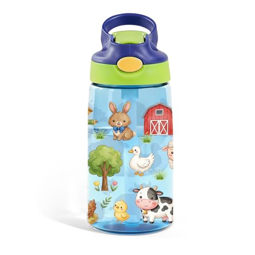 Farm Friends 14oz Water Bottle with Straw – Leakproof BPA-Free Plastic Pop-Up Spout, Reusable Leak-Proof Travel Bottle for Kids & Outdoor Sports - color: Farm1