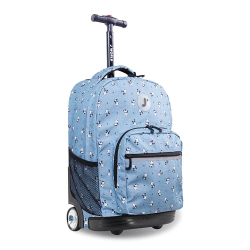 J World Sunrise Kids Rolling Backpack with Wheels for Girls Boys, Roller Bookbag for School, 18 x 13 x 9 Inches, Panda - color: Panda