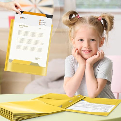 Henoyso 24 Set Take Home Folders with Clear Front Pocket, School-to-Home Communication Folder Bulk for Back to School Classroom, Heavy Duty Plastic Parent-Teacher Homework Folders (Yellow) - color: Yellow