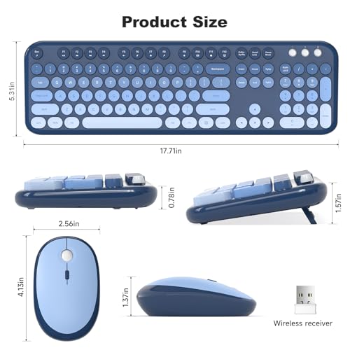 MOFII Wireless Keyboard and Mouse Combo, Full Size 2.4G Retro Round Computer Keyboard and Mouse Set, Plug and Play, for Windows, Computer, Desktop, PC, Notebook - (Sea Blue Gradient) - color: Lovely Sea Blue Gradient