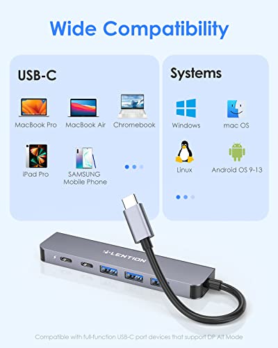 LENTION 6-in-1 USB C Hub, 4K@60Hz HDMI, 100W PD, 3 USB 3.0, USB-C Data | Ideal for Work & Study, Stable Driver 3.0 Adapter, Compatible with macOS, iOS/iPadOS, Windows & ChromeOS (CE35p, Space Gray) - color: Space Gray