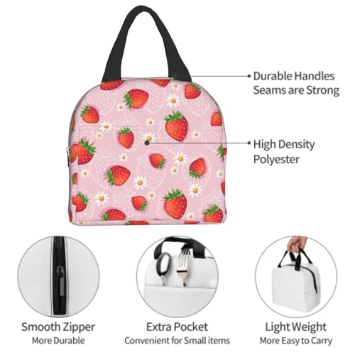 Imiss Strawberry Lunch Bag for Girls Women, Cute Fruit Strawberry Reusable Insulated Lunch Tote with Pocket Lunch Box for School Work Picnic - color: Strawberry