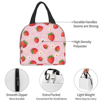 Imiss Strawberry Lunch Bag for Girls Women, Cute Fruit Strawberry Reusable Insulated Lunch Tote with Pocket Lunch Box for School Work Picnic - color: Strawberry