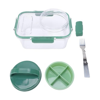 Rectangular Salad Bowl, Salad Container Box with 4 Condiment Containers, Large Capacity Transparent Food Grade Portable for Office Lunch Picnic Travel