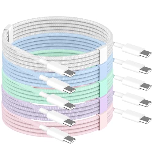 iPhone 17 Fast Charger Cable 6ft Multi-Colored Woven, 5Pack 60W Fast Charge Type C to C Charging Cord Wire for Apple iPhone 17/ Air/16 Pro/16e/16/15 Plus/15 Pro Max, iPad Pro/Mini/Air/MacBook, Airpods - color: Multicolored [6/6/6/6/6 FT]