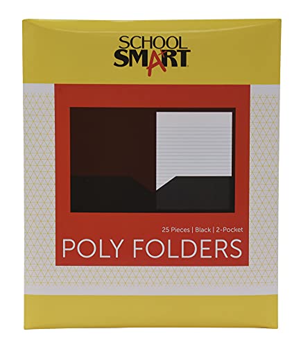 School Smart 2-Pocket Poly Folders, Black, Pack of 25 - color: Black, style: No Fasteners