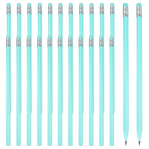 PATIKIL Round Pencils, 24 Pcs Triangle HB Graphite Pencil Wooden Pencils with Eraser for Classroom Office Writing Drawing Supplies, Light Green - color: Light Green, size: 1 Count (Pack of 24)