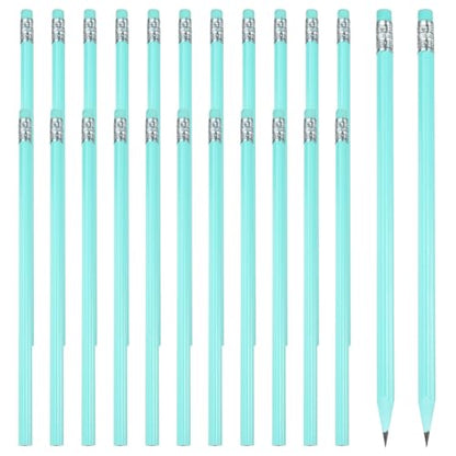 PATIKIL Round Pencils, 24 Pcs Triangle HB Graphite Pencil Wooden Pencils with Eraser for Classroom Office Writing Drawing Supplies, Light Green - color: Light Green, size: 1 Count (Pack of 24)