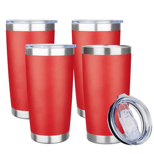 20oz Tumbler with Lid Stainless Steel Insulated Tumblers Travel Coffee Tumbler Bulk Double Wall Vacuum Insulated Water Cup Gifts for Christmas Women Men Her Him Home Office(Red, 4pack) - color: Red 4