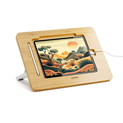 AFOOYO Bamboo Tablet Drawing Stand - Portable & Adjustable 5 Angles,Laptop Stands Riser, Book Reading Stand,Compatible with 9.7/10.2/10.5/10.9/11 inches - color: Bamboo, size: M-Fit 9.7/10.2/10.5/10.9/11 inches