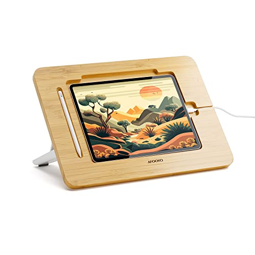 AFOOYO Bamboo Tablet Drawing Stand - Portable & Adjustable 5 Angles,Laptop Stands Riser, Book Reading Stand,Compatible with 9.7/10.2/10.5/10.9/11 inches - color: Bamboo, size: M-Fit 9.7/10.2/10.5/10.9/11 inches