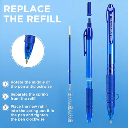 deli Pens Bulk,50 Pack Ballpoint Pens Blue Ink 1.0MM Medium Point | Smooth Writing Retractable Pen with Soft Grip, No Bleed, Fast Dry for Office School Home Use - color: Blue, size: 50 PCS