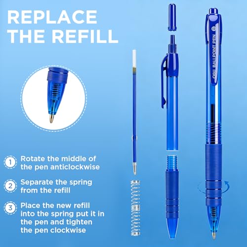 deli Pens Bulk, Ballpoint Pens 1.0MM Medium Point,25 Pack Black Ink & 25 Pack Blue Ink, Smooth Writing Retractable Pen with Soft Grip, No Bleed,Fast Dry,for Office School Home Use - color: Black&Blue, size: 50 PCS
