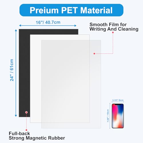 Magnetic Whiteboard for Fridge, 24" x 16" Dry Erase Board Set with Markers & Eraser, Strong Magnet & Stain-Resistant Surface, Fridge Calendar for Notes, Grocery List, Meal Planning & Family Schedule - size: 24"x16", style: 1 Pack