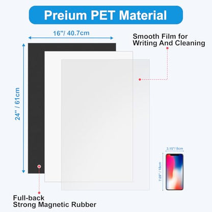 Magnetic Whiteboard for Fridge, 24" x 16" Dry Erase Board Set with Markers & Eraser, Strong Magnet & Stain-Resistant Surface, Fridge Calendar for Notes, Grocery List, Meal Planning & Family Schedule - size: 24"x16", style: 1 Pack