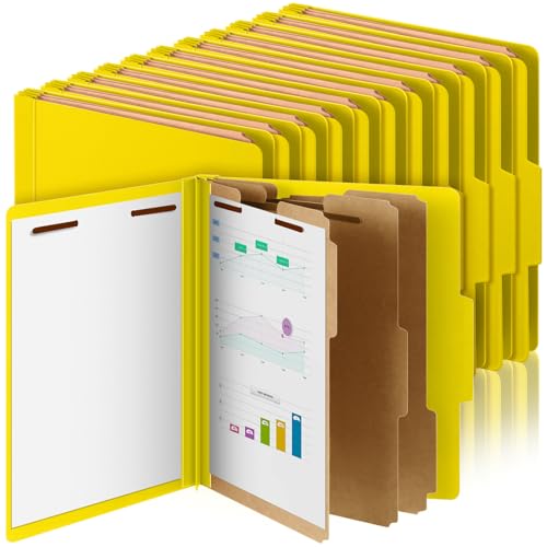 Skyygemm 24 Pcs Back to School Classification Folder Letter Size, 3 Divider Pressboard File Folder with Fastener, Expanding File Organizer Bulk for Teacher, Office Employee, Coworker, Staff (Yellow) - color: Yellow