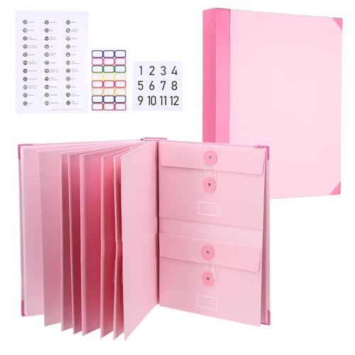 PATIKIL Important Document Organizer, A4 Document Binder Folio Folder with Pocket, Expanding File Folder with Label Stick for Office Home Birth Certificate/Passport/Record, Pink - color: Pink