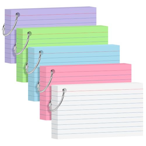 250 Count Colored Index Cards 3x5 Inch Heavyweight Flash Cards with Ring Lined Flashcards Note Cards for Studying School College Supplies - color: Multicolor, size: 3x5