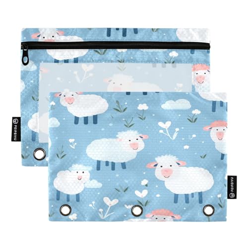 Little Sheep Pencil Pouch for 3 Ring Binder, 2 PCS Binder Pencil Pouch with Zipper, Clear Window Zipper Pencil Case Pencil Bags for Office Supplies - color: Sheep