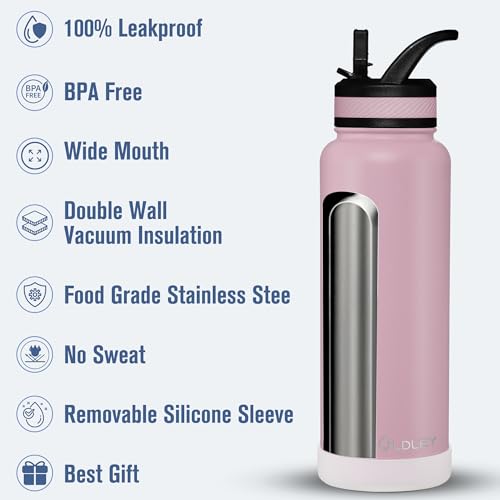 OLDLEY 40 oz Insulated Water Bottle With Straw, Stainless Steel Sports Water Cup Flask with 3 Lids(Straw, Spout and Handle Lid) Double Walled Travel Thermal Canteen Mug,Lavender Mist - color: Lavender Mist, size: 40 Ounces