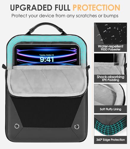 MoKo 9-11 Inch Tablet Sleeve Bag 360° Protetive Carrying Case Compatible with iPad 10th 10.9, iPad Air 5/4th 10.9, iPad 9/8th 10.2, iPad Pro 11, Tab S8/S9 11, with Handle and Shoulder Strap, Black - color: Black & Gray