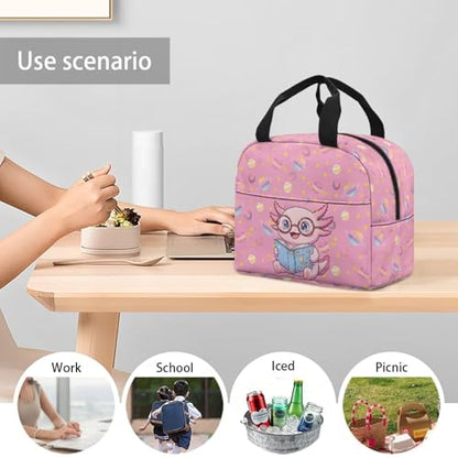Kawaii Axolotl Kids Lunch Bag Large Capacity Kids Insulated Lunch Box Bag Thermal Picnic Cool Bags Lightweight for Work School Picnic Camping - color: Kawaii Axolotl