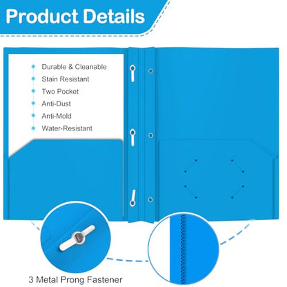 Heavy Duty Plastic Folder, 60 Pack, Pocket Folder with brads, Letter Size Poly File, Plastic Folders with 3 Prongs Fasteners - Sky Blue - color: Sky Blue, size: 60 PACK