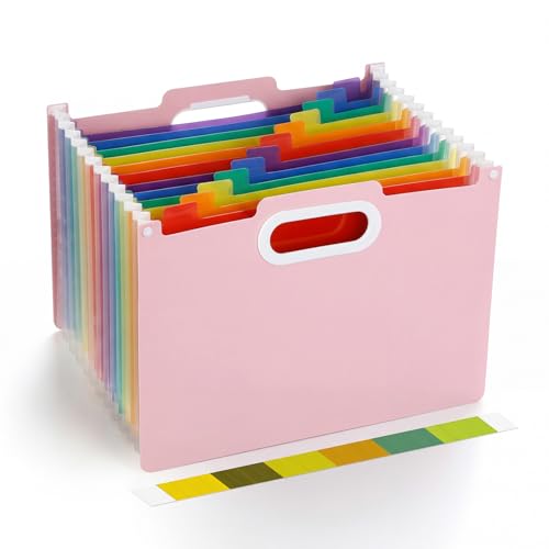 Comix Expanding File Folder, 13 Pockets Accordion File Organizer, Pink | Letter/A4 Size Document Organizer, For Home Office School - color: Pink, size: Handheld