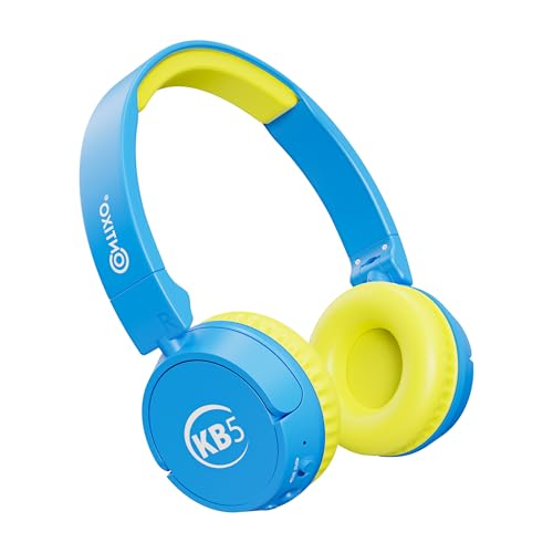 Contixo KB-5 Kids Headphones - Over The Ear Foldable Bluetooth Wireless Headphone for Kids - 85dB with Volume Limited - Toddler Headphones for Boys and Girls (Blue + Yellow) - color: Blue