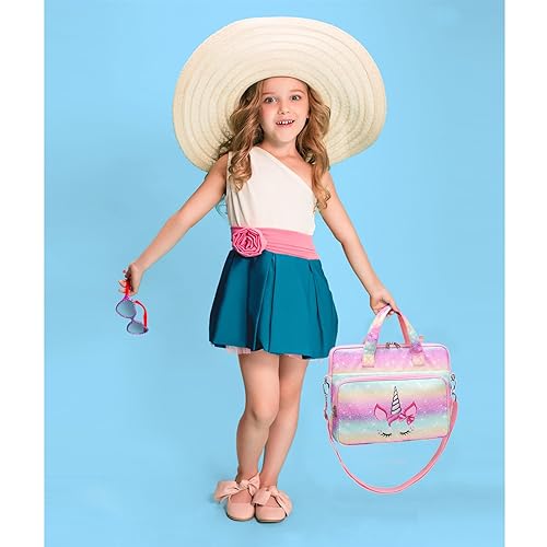 Octsky Kids Tablet Carrying Sleeve Bag - 12.5 Inch Protective Bag with Shoulder Strap, Soft Lining - color: Unicorn Bow