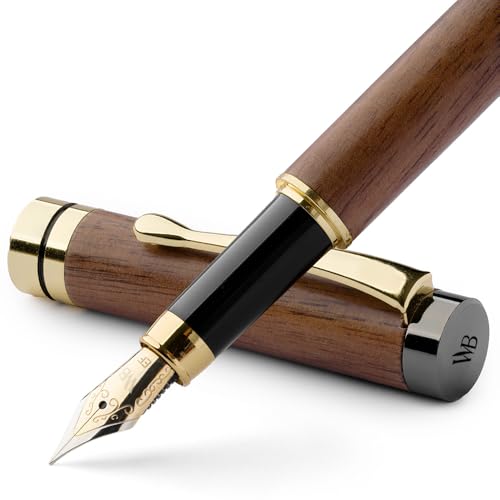 Wordsworth & Black Bamboo Wood Fountain Pen Set for Writing, Extra Fine Nib | Brown Wood, Gift for Men Women, German Iridium 18K Gilded, Calligraphy Journaling, Converter + 6 Cartridges, Refillable - color: Brown Wood, style: Extra Fine Nib