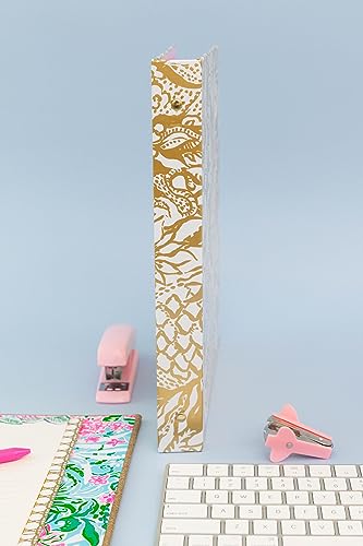 Lilly Pulitzer 디바이더가 있는 1.9cm(0.75인치) 바인더, 사파리 상그리아 | 포켓과 3개의 탭 칸막이가 있는 귀여운 3링 종이 홀더, 사무실용 금속 링 바인더가 있는 얇은 미적 바인더 - color: 사파리 상그리아