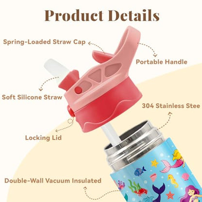 Mermaid Gifts for Girls - 12oz Mermaid Kids Water Bottle with Straw, Ocean Stainless Steel Water Bottle, Insulated, Leak-proof, BPA-free, Pop-up Straw Lid, for School - Children Birthday Gift Cup(1pc) - color: Mermaid