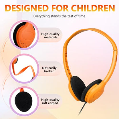 Class Set Headphones for Kids Students School Classroom 20 Pack | Bulk Headphones for Kids Adjustable with 3.5 mm Jack for Library Children Mixed Colors