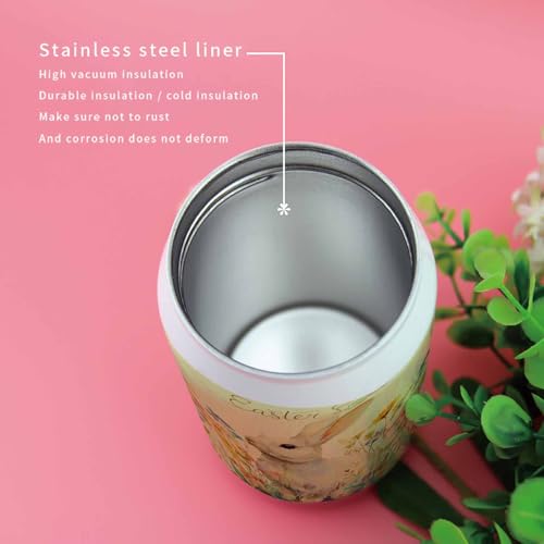 Easter Watercolor Rabbit Spring Flowers Yellow 14oz Stainless Steel Tumbler with Lid & Straw-Double Wall Vacuum Insulated Travel Mug Water Bottle Coffee Beverage Drinks Cup - size: 14 Ounces