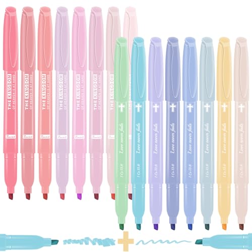 Pastel Bible Highlighter Markers 16 Pack, No Bleed, Cute Aesthetic Highlighters Assorted Colors Dry Quickly for Bible Study Journaling, Textbook Motivational Gift for Christians, Friends